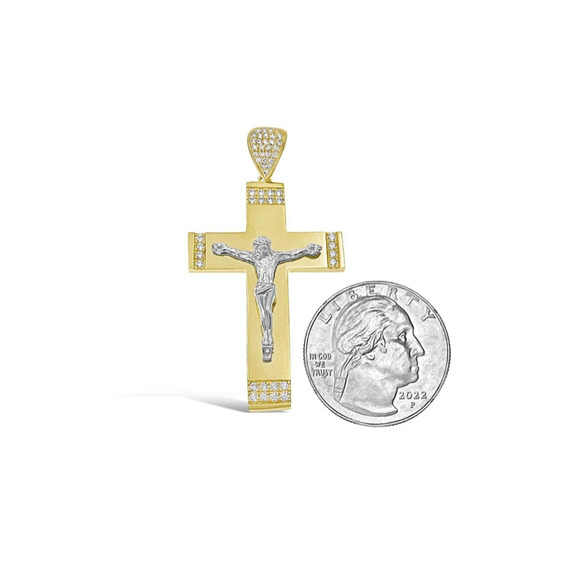 Jesus Crucifix Cross Pendant 10k Gold Two Tone 1.9" - Picture 4 of 4